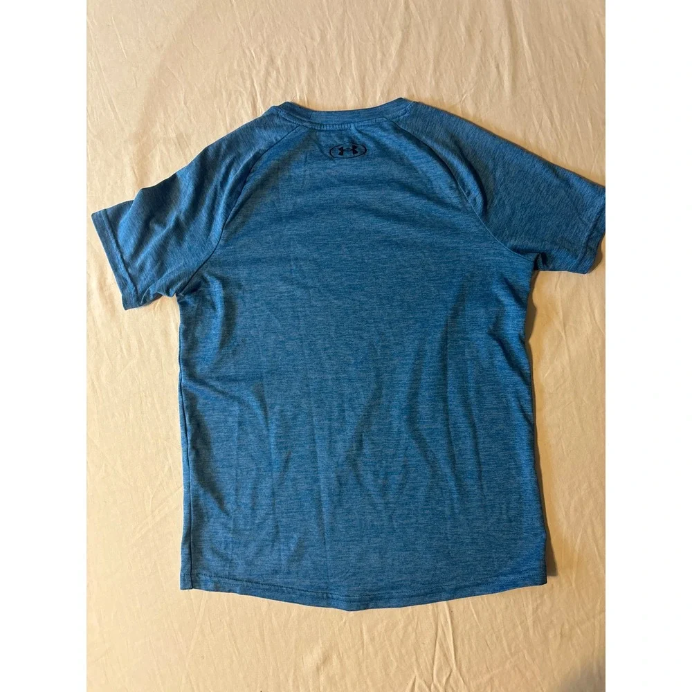 Under Armour T-Shirt Youth Boys Medium Blue Excellent Heathered HeatGear Loose